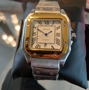 Cartier Two-Tone Square Watch with Blue Hands Serial # Photo 2